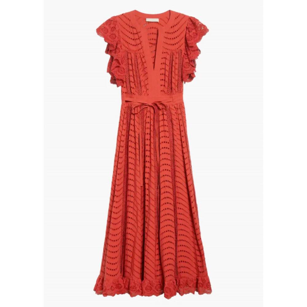 NEW ULLA JOHNSON olga flutter sleeve midi dress in claret - Picture 5 of 5